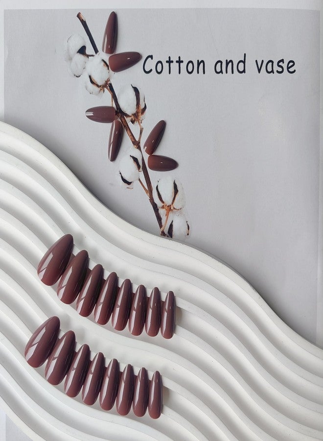 XCREANDO Brown Almond Shaped Nails, Medium Length, 24pcs Press On False Nails, Reusable, No UV Light Needed - Image 4